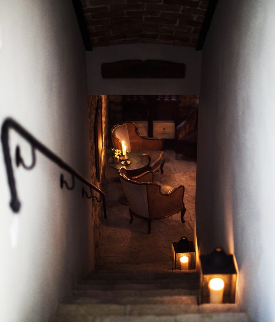 Stairs down to wine cellar