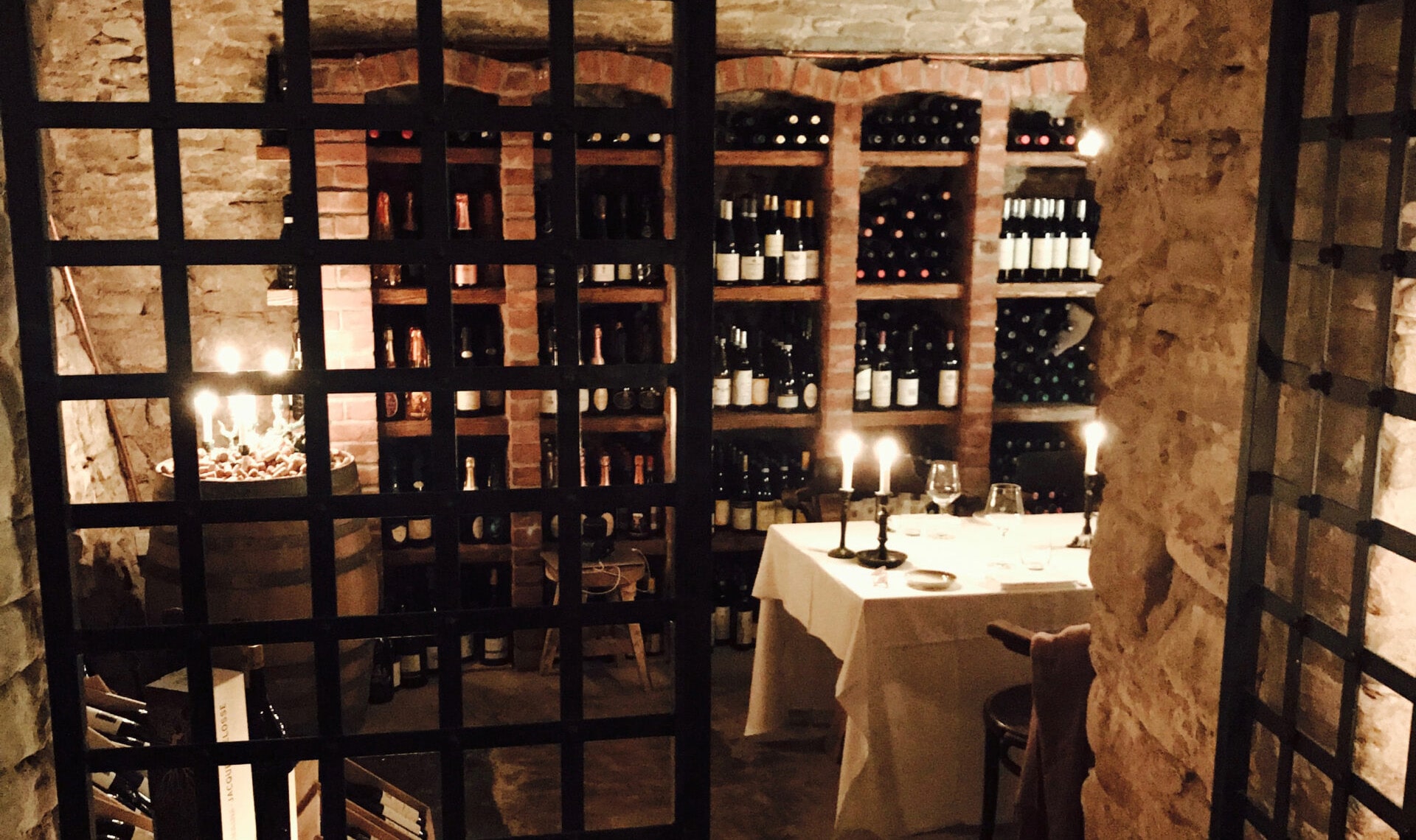 Bottles in wine cellar